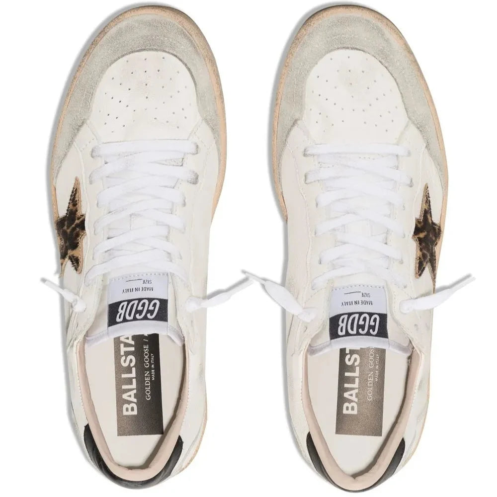 Golden Goose Ball Star trainers with leopard print pony skin star and black heels tab