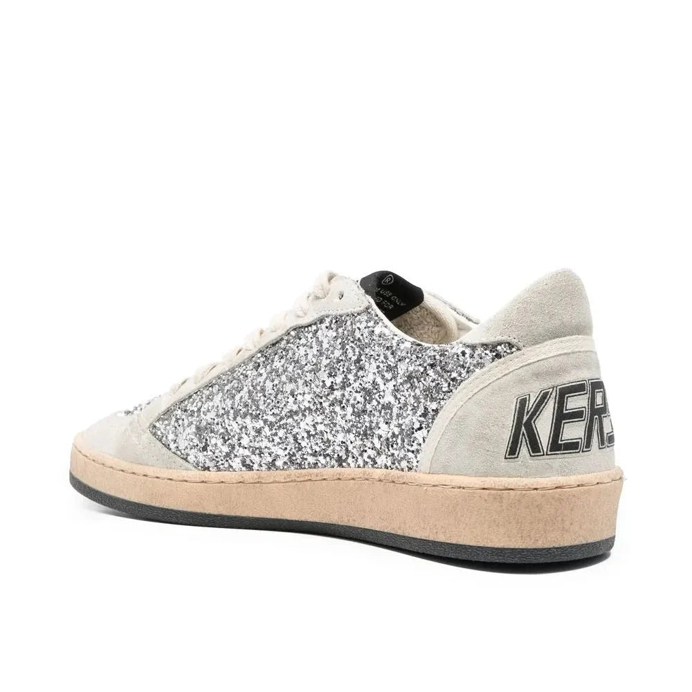 Golden Goose Ball Star trainers in silver glitter with ice-gray suede inserts