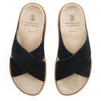 Brunello Cucinelli Black Suede Crossover Black Sandals