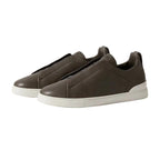 ZEGNA Triple Stitch SECONDSKIN Leather Sneakers Dark Taupe