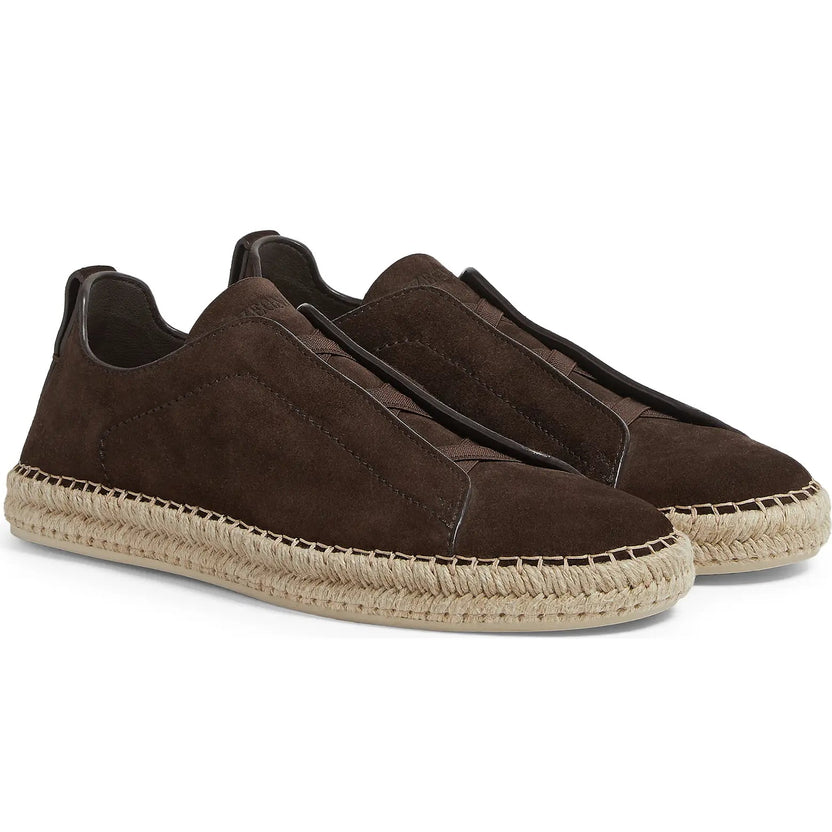 ZEGNA Dark Brown and Beige Suede Triple Stitch Espadrilles