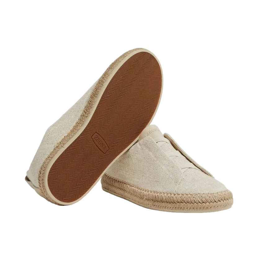 ZEGNA Beige Suede Triple Stitch Espadrilles Beige