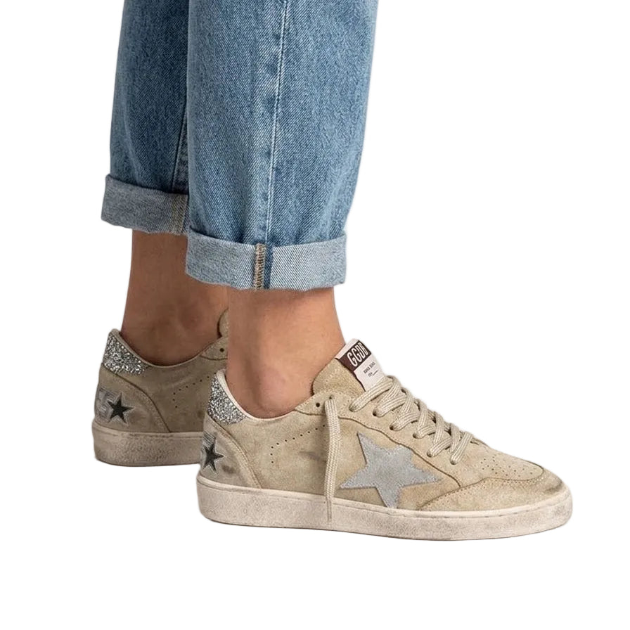 Golden Goose Ball Star beige suede, featuring the signature star detail.