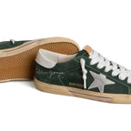 Golden Goose Super-Star trainers in green suede with silver metallic leather star and leather heels tab
