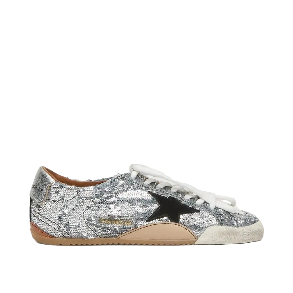 Women's True-Star in silver sequins with black star and silver leather heel tab