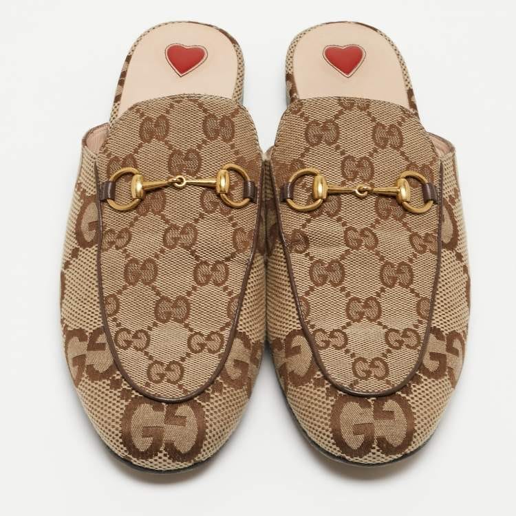 Gucci Beige/Brown GG Canvas Princetown Flat Mules
