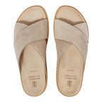 Brunello Cucinelli suede crossover Baige sandals