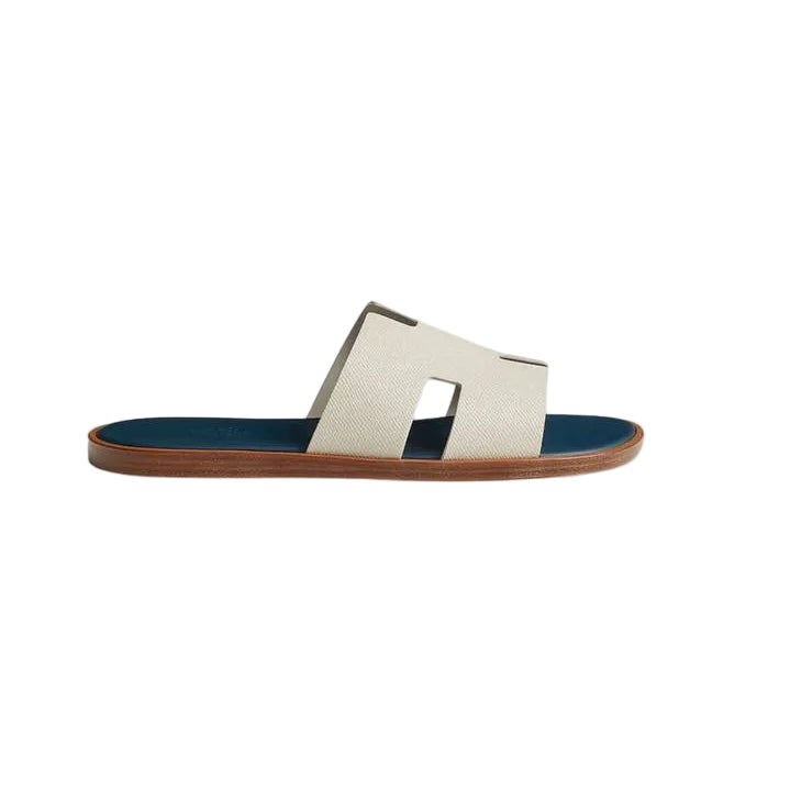 Hermes Izmir Sandal Epsom Leather Gris Silex / Bleu Turquin
