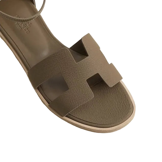 Hermès Santorini Sandals Étoupe Brown Calfskin