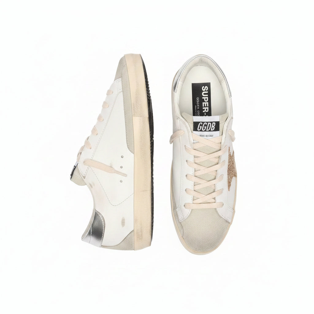 Women's Super-Star with gold glitter star and ice-gray suede inserts