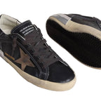 Golden Goose Super-Star black glitter with cream star and suede inserts