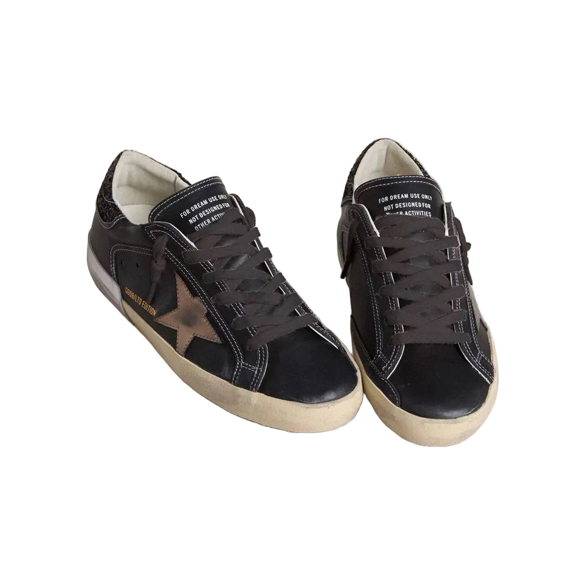 Golden Goose Super-Star black glitter with cream star and suede inserts