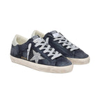 Golden Goose Super-Star in blue suede with silver glitter star and leather heel tab