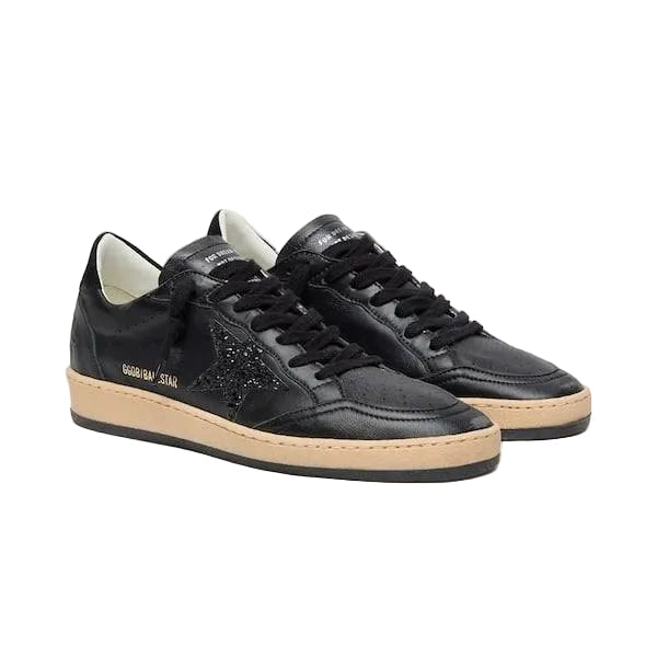 Golden Goose Ball Star trainers in black nappa with black glitter star and suede heels tab)