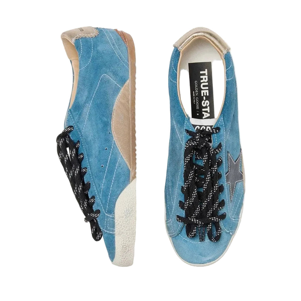 Golden Goose True-Star in teal suede with black star and cream heel tab(Women's)