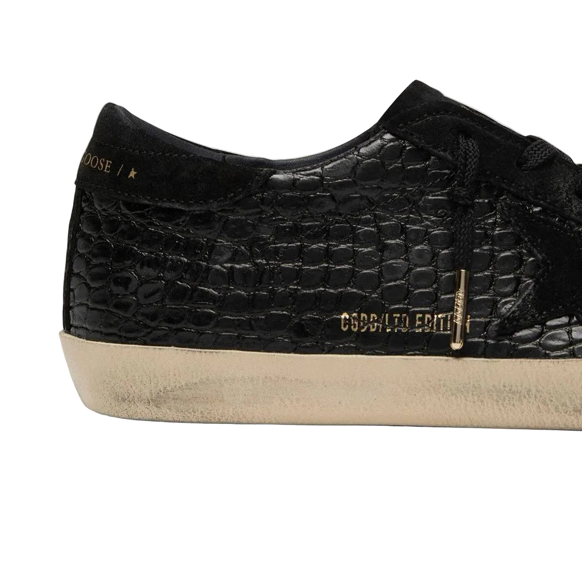 Golden Goose Super-Star LTD in black croc-print leather with black suede star and heel tab(Women's)