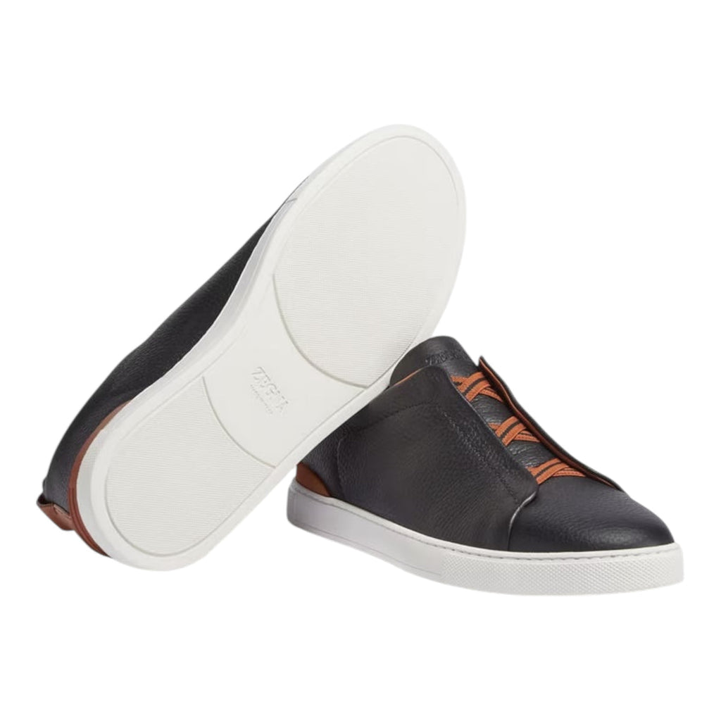 Zegna BLACK DEERSKIN TRIPLE STITCH™ SNEAKERS Black