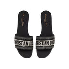 Cristian Dior Dway Slide Black Cotton Embroidery with Metallic Thread and Silver-Tone Strass