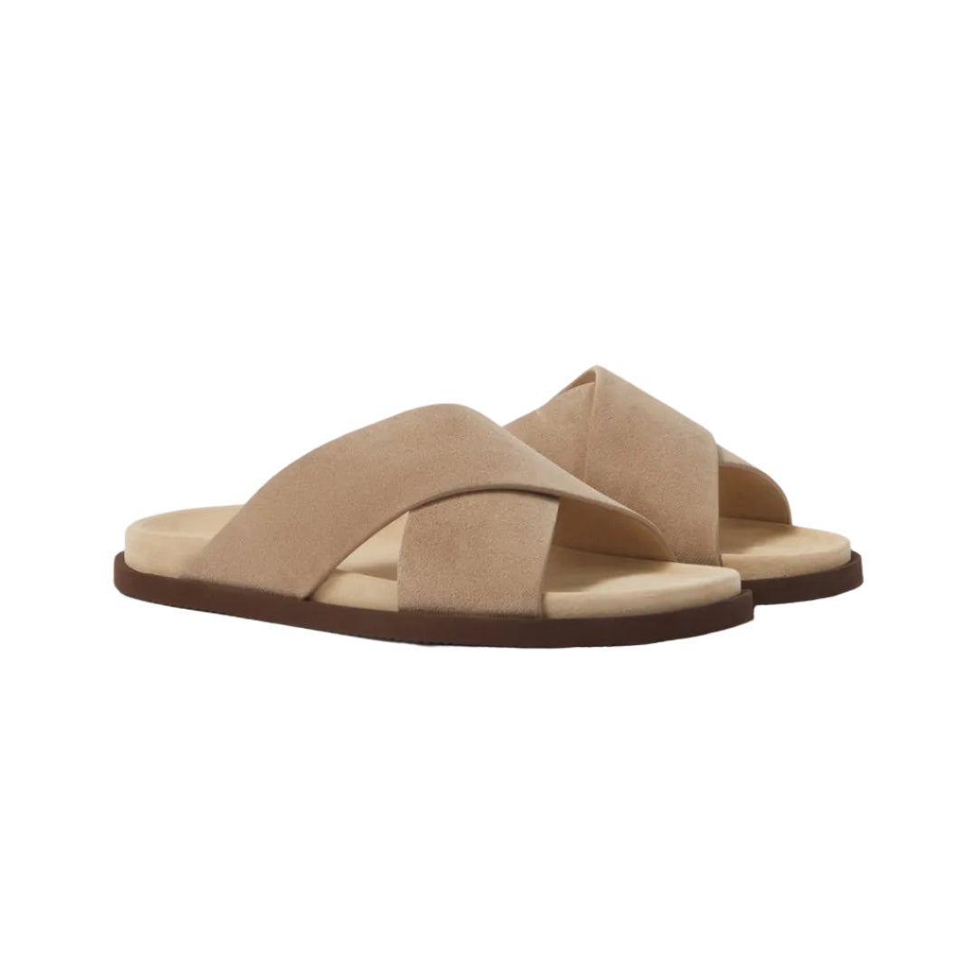 Brunello Cucinelli Biege Suede Crossover Sandals