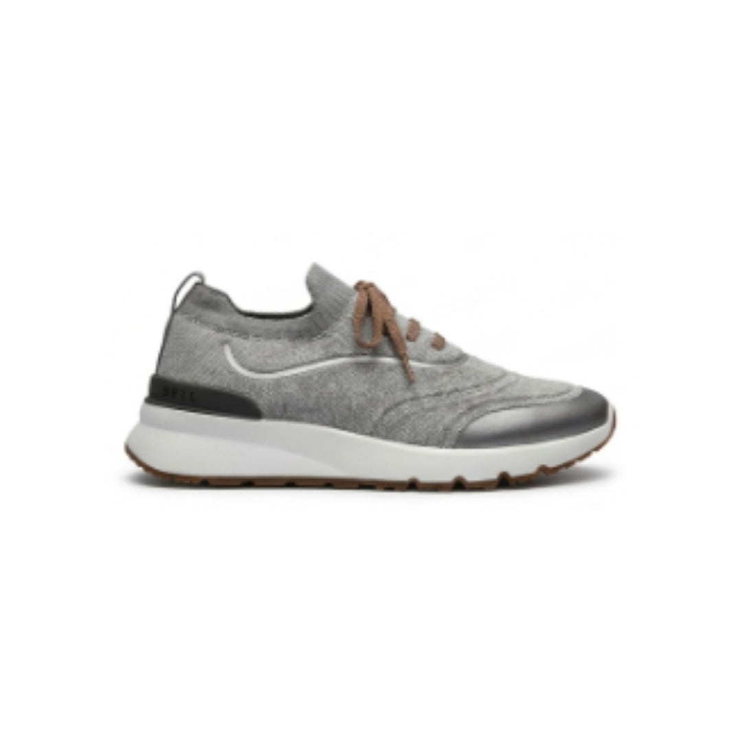 Brunello Cucinelli Techno Cotton Knit Runners With Heat-Bonded Details Silver