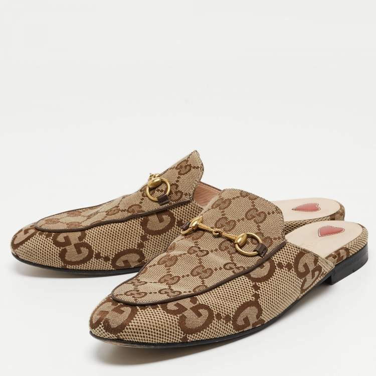 Gucci Beige/Brown GG Canvas Princetown Flat Mules