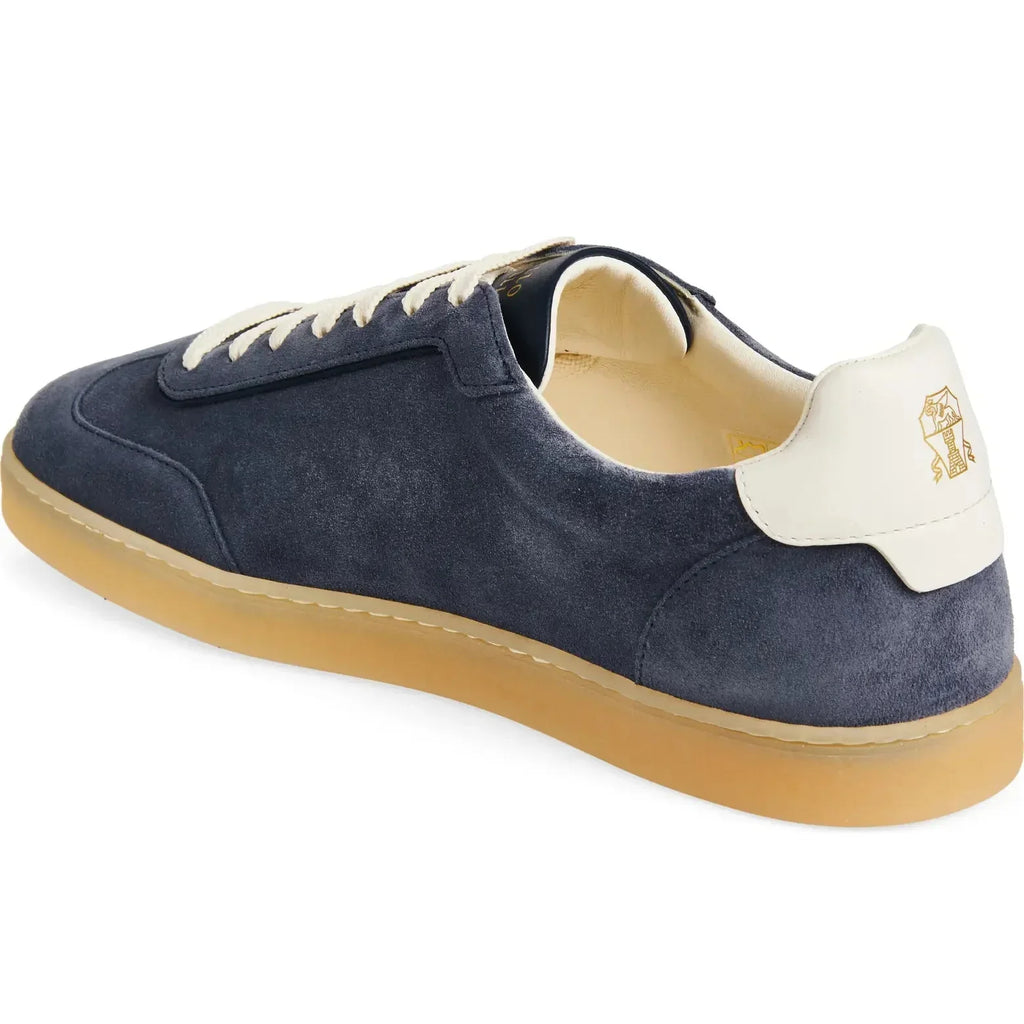 Brunello Cucinelli Men's Suede T-Toe Low-Top Blue Sneakers