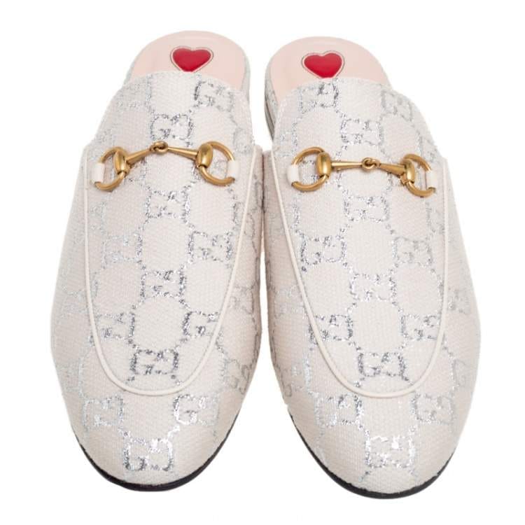 Gucci Cream Canvas Princetown Horsebit Mules