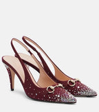 Horsebit GG Canvas 85 slingback pumps in burgundy - Gucci