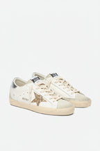 Women's Super-Star with gold glitter star and ice-gray suede inserts