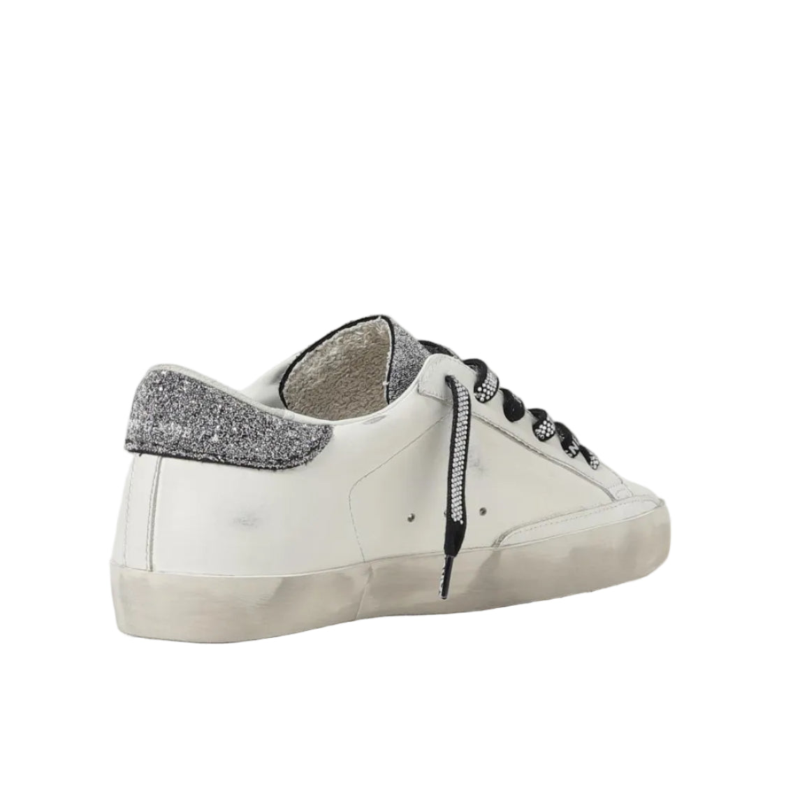 Golden Goose Super Star trainers with silver glitter heels tab